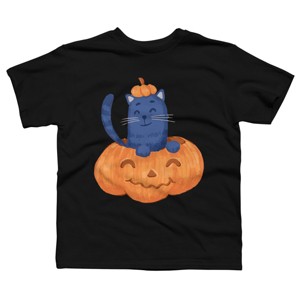 Boy's Design By Humans Halloween Cat In A Pumpkin By wubbadub T-Shirt - 1 of 4