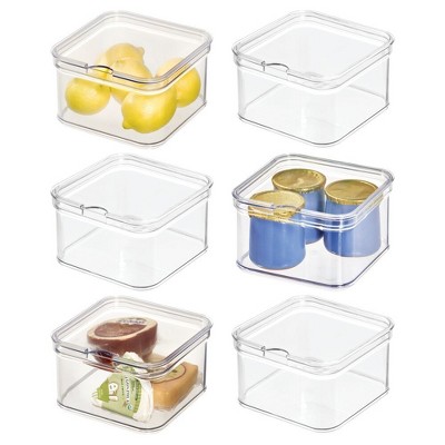 iDesign Stackable Fridge Organizer Bins with Lids - Set of 6  - Clear