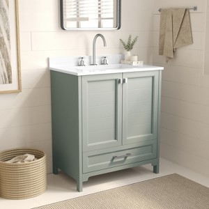 Merrick Lane Single Sink Bathroom Vanity with Undermount Basin, Soft-Close Cabinet, Easy-Glide Drawer, and Carrara Marble Finish Countertop - 1 of 4