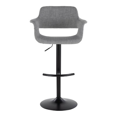 Set of 2 Adjustable Gray Fabric and Black Metal Swivel Barstools