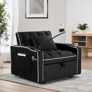 35"Convertible Chair Bed,Pull Out Sofa Bed,3-In-1 Sofa Bed,Velvet Daybed With Pockets,Phone Holder,Usb Port,Comfy Sofa Bed For Small Space-Cuddlewood - 1 of 4