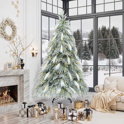 6ft Pre-Lit Snow-Flocked Pampas Christmas Tree Artificial Tree Party with 355 Tips