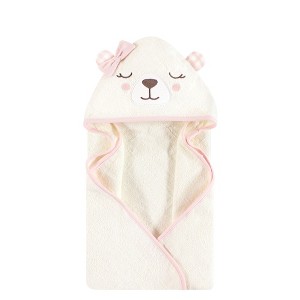 Hudson Baby Unisex Baby Cotton Animal Face Hooded Towel, Gingham Bear Girl, One Size - 1 of 2