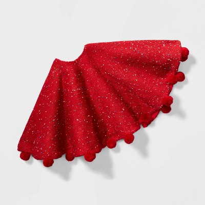 48in Speckled Knit with Poms Christmas Tree Skirt Red - Wondershop™