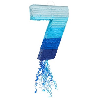 Number 1 Pull String Pinata for Boys, 1st Birthday Party Decorations, Ombre  Blue (16.5 x 11.5 x 3 In)