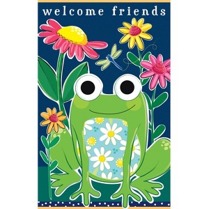 Welcome Friends Frog  Burlap House Flag - 1 of 3