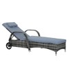 Resenkos Wicker Outdoor Chaise Lounge, 5-Level Adjustable Backrest PE Rattan, With Wheels, Cushion & Headrest, Dark Coffee, Cream White - 2 of 4