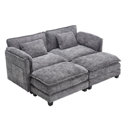 NicBex Chenille Sectional Sofa with 2 Ottomans and Removable Armrests for Living Room,Bedroom,Apartment,Gray