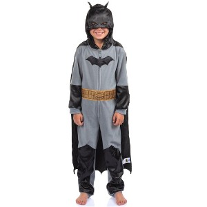 Batman Boy's Costume Union Suit One Piece Pajama With Mask Hood and Cape For Kids - 1 of 4
