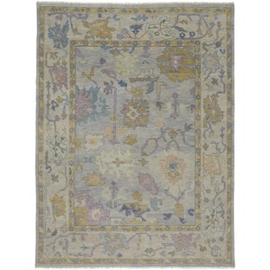 Purple Gray and Gold Wool Oriental Hand Knotted Area Rug With Fringe - 1 of 4
