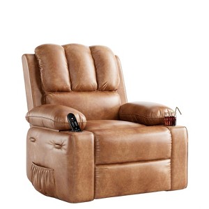 22'' Leather Recliner Chair for Adults, Overstuffed Manual Recliner Chair, Single Sofa with Cup Holder and Side Pockets,  for Living Rooms - 1 of 4