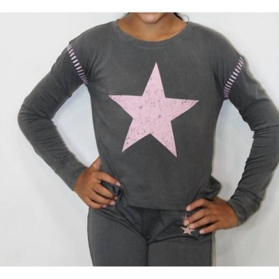 Girl Long Sleeve Star Washed Top With Embroidery Stitch Detail - Paper Flower