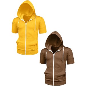 Lars Amadeus Men's Solid Color Regular Fit Lightweight Short Sleeves Hoodies Sweatshirt 2 Packs - 1 of 4