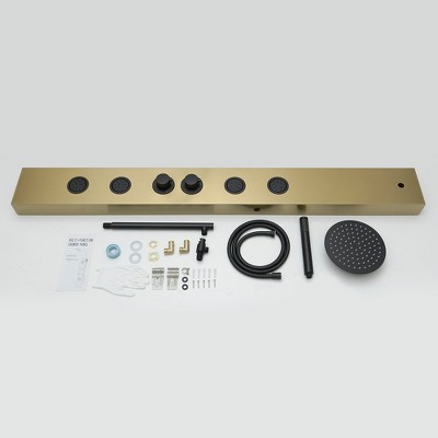 Gold and Black Stainless Steel Shower Panel System with Rainfall Showerhead