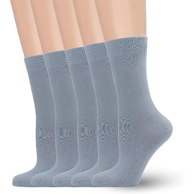 SERISIMPLE Women Soft Thin Viscose Bamboo Crew Socks, Fit Stretchy Casual, Business, Dress Calf Sock Large White 5 Pairs