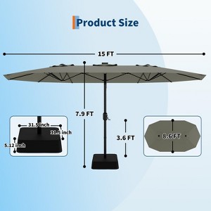15FT Outdoor Double-Sided Large Patio Umbrella with Base, Rectangle Market Umbrella Outside Umbrellas for Poolside Lawn Backyard - 1 of 1