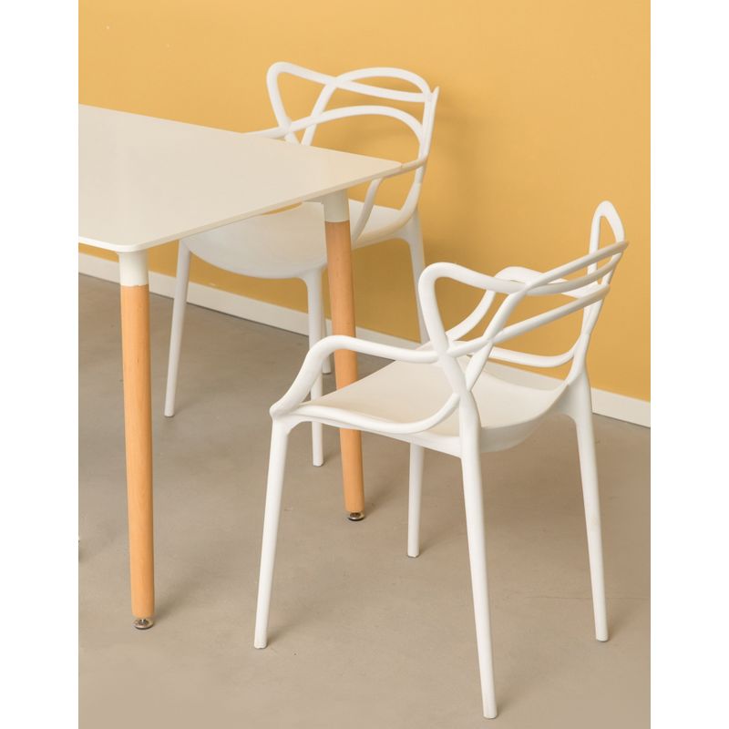 Fabulaxe Mid-Century Modern Style Stackable Plastic Molded Arm Chair with Entangled Open Back, White, 3 of 10
