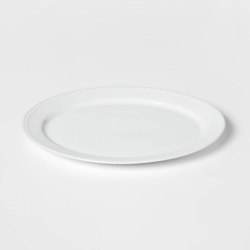 15&#34; x 12&#34; Ceramic Oval Beaded Platter White - Threshold&#8482;, 1 of 5
