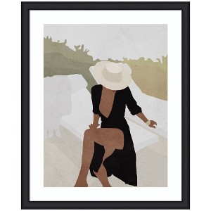 Kate and Laurel Framed Art Elegant Woman in Hat by July Art Prints, 35x43, Oliver Black Narrow - 1 of 4