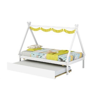 Twin Size Tent Floor Bed Frame, House Top Bed With Trundle, Pull Out Bed, Easy Assembly, Slat Mattress Foundation, No Box Spring Needed - 1 of 4