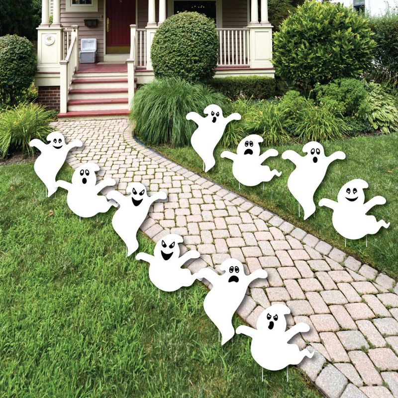 Big Dot of Happiness Spooky Ghost - Ghost Shape Lawn Decoration Signs - Outdoor Halloween Yard Decorations - 10 Piece, 1 of 10