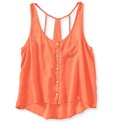Aeropostale Womens Pocket Woven Tank Top, Orange, X-Large