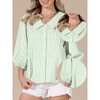 INSPIRE CHIC Women's Button Down Striped Dressy Casual Turndown Collar 3/4 Puff Sleeve Babydoll - 2 of 4