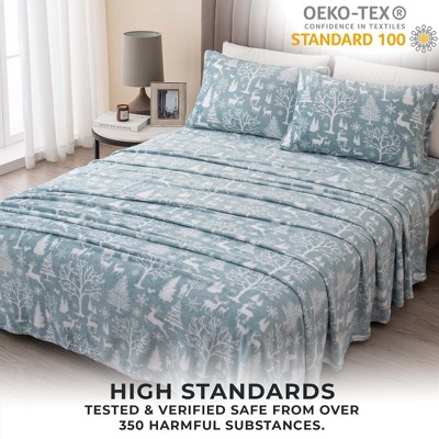 King Enchanted Woods Blue Velvet Plush Fleece Sheet Set