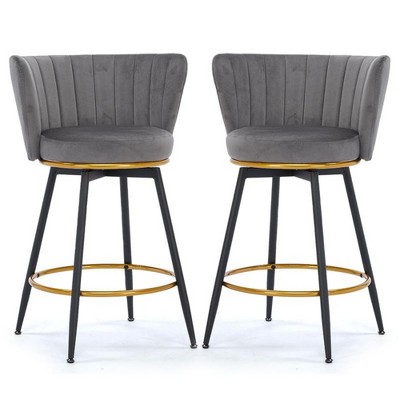 Dsvimoy Counter and Bar Stool 360 Degree Swivel Upholstered Barstools with Metal Legs for Kitchen, Gray, 24"*21.7"*16.5"