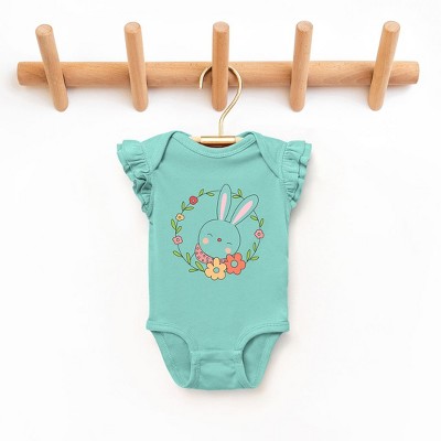 The Juniper Shop Easter Bunny Flower Wreath Baby Flutter Sleeve Bodysuit