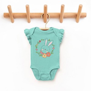 The Juniper Shop Easter Bunny Flower Wreath Baby Flutter Sleeve Bodysuit - 1 of 2