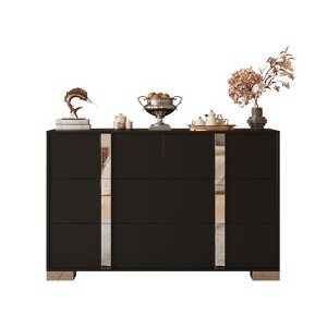 TiramisuBest Elegant Modern Dresser with Metal Feet:Mirrored 6-Drawer Storage Cabinet for Bedroom & Living Room, White - 1 of 4