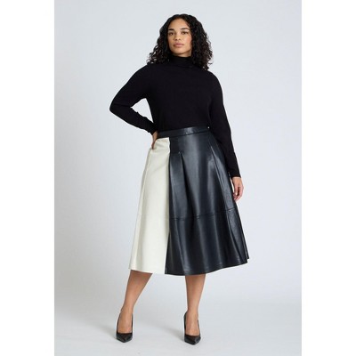 ELOQUII Women's Plus Size Colorblocked Faux Leather Full Midi Skirt