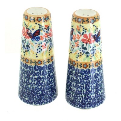 Blue Rose Polish Pottery Blue Butterfly Salt & Pepper Shakers