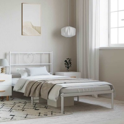 VidaXL Metal Bed Frame with Headboard White 39.4 in.x74.8 in. Twin