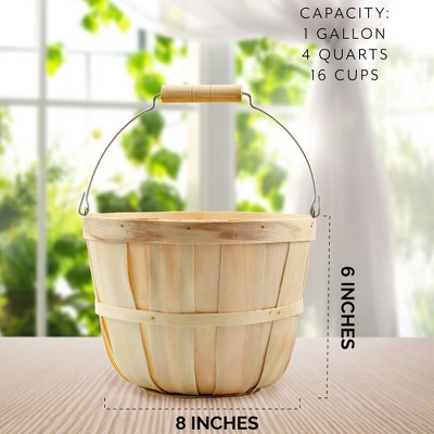 Natural Round Wooden Fruit Buckets with Handle, 4-Quart Set of 2