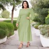 Anna-Kaci Women's Plus Size Casual Long Sleeve Smocked Chest Round Neck Flowy Tiered Maxi Dress - 4 of 4