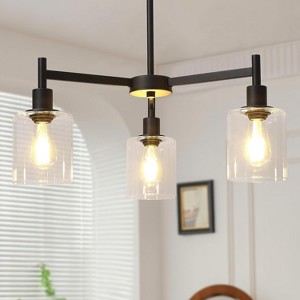 3 Light Black Chandelier Fixtures Over Table with Cylinder Clear Glass, Adjustable Height  for Dinning Room, Living Room, Kitchen Island - 1 of 4