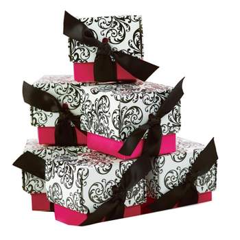 Paper Frenzy Fuchsia Filigree 2-Piece Party Favor Boxes with Black Ribbons, 2x2x2 (25 pack)
