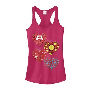 Juniors Womens Marvel Hero Hearts Racerback Tank Top - 1 of 3