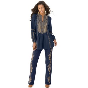 Roaman's Women's Plus Size Embroidered Boho Tunic - 1 of 4