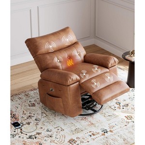 Oversized Power Rocker Swivel Recliner Chair - Heat and Massage,  Ergonomic PU Leather Single Sofa, Tall Back, Padded Seat, Lazy Chair - 1 of 4
