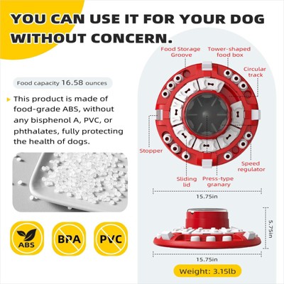 Red and White Advanced 4-in-1 Dog Puzzle Toy with Treat Dispenser
