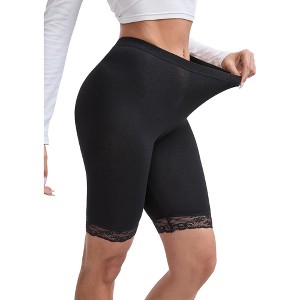 INSPIRE CHIC Women's Lace Trim Medium Length Control Panties Elastic Lightweight Comfortable Soft Solid Slimming Shorts - 1 of 4