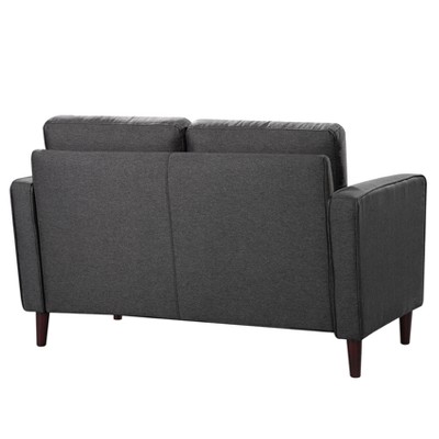 Heather Gray Tufted Microfiber Loveseat with Wood Legs