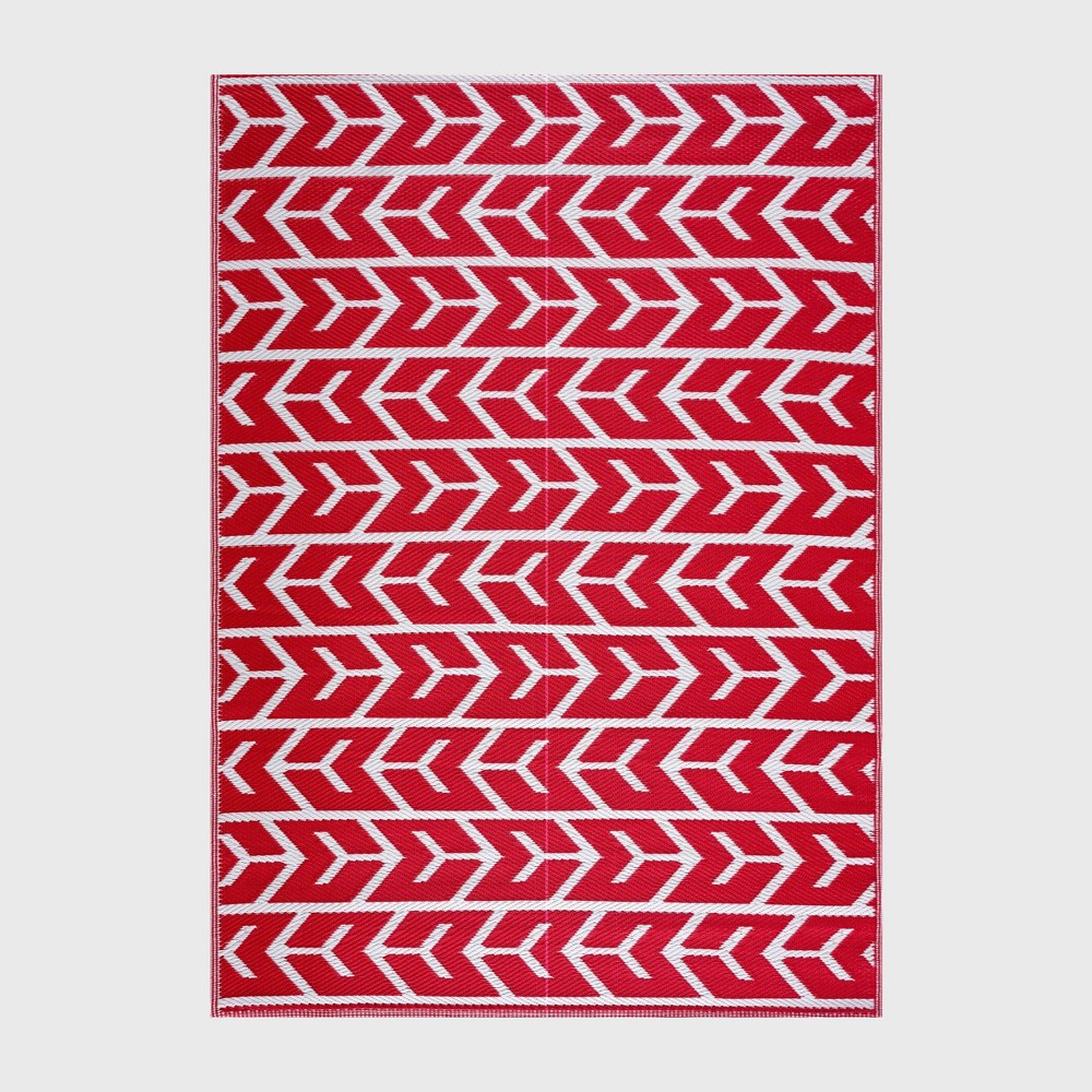 Playa Rug 6'x9' Amsterdam Plastic Rectangle Woven Indoor Outdoor Folded Floor Mat - Red and White: UV, Fade & Water-Resistant
