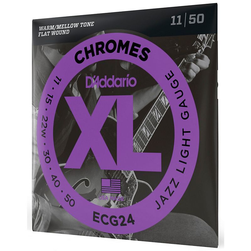 D'Addario XL Chromes Jazz Light Electric Guitar Strings ECG24 Flatwound, 3 of 6