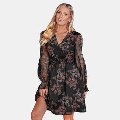 Women's Floral V-neck Ruffle Mini Dress - Cupshe-s-multicolored : Target