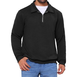 INSPIRE CHIC Men's Long Sleeve Quarter Zip Knitted Geometric Patterns Polo Sweatshirts - 1 of 4