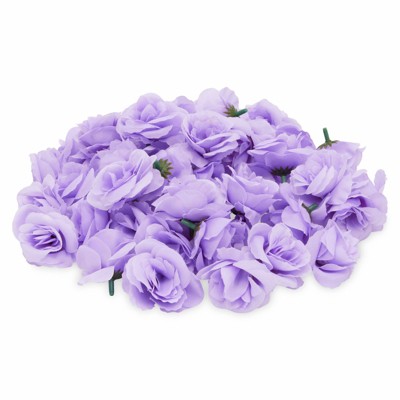 Bright Creations 50 Pack Artificial Purple Rose Silk Flower Heads for Arts and Crafts, Stemless Roses (2 in)